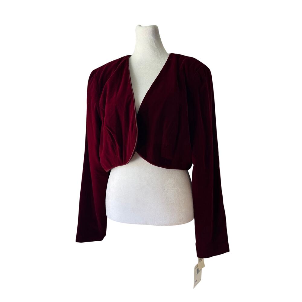 NWT Vintage ‘90s Liz Claiborne Night Red Velvet Bolero Open Front Evening Jacket